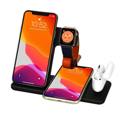 15W Qi Fast Wireless Charger Stand for iPhone, Apple Watch, AirPods Pro - 4-in-1 Foldable Charging Station with USB Cable